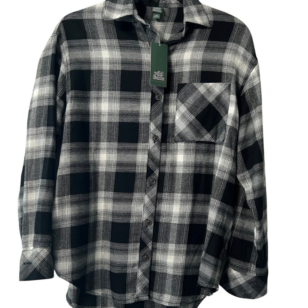 Wild Fable Women's Black Plaid Button-Down Flannel Shirt - Size XXS - NWT